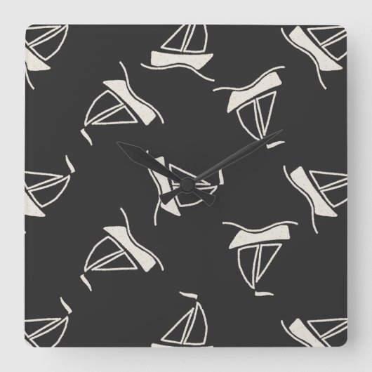 Doodle Sailboat Pattern Vierkante Klok (Voorkant)