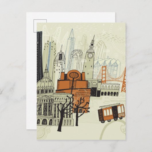 Doodle San Francisco Scene Briefkaart (Voorkant / Achterkant)