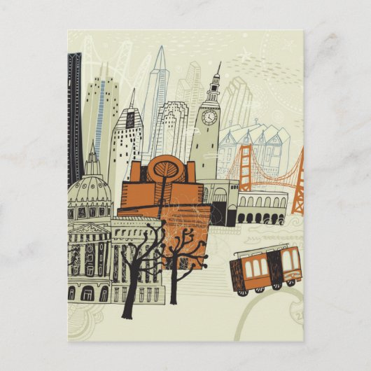 Doodle San Francisco Scene Briefkaart (Voorkant)