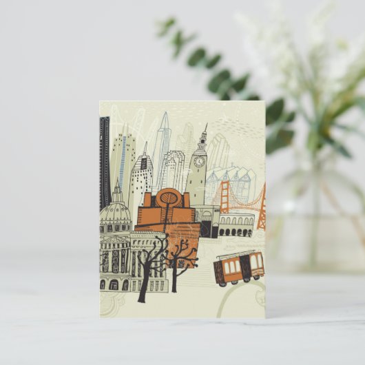 Doodle San Francisco Scene Briefkaart (Staand voorkant)
