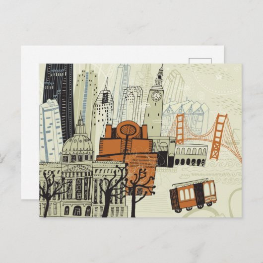 Doodle San Francisco Scene Briefkaart (Voorkant / Achterkant)