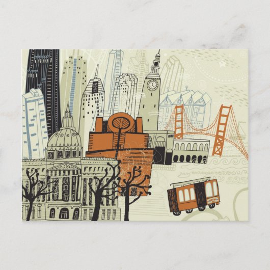 Doodle San Francisco Scene Briefkaart (Voorkant)