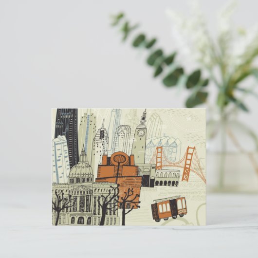 Doodle San Francisco Scene Briefkaart (Staand voorkant)