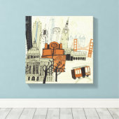 Doodle San Francisco Scene Canvas Afdruk (Insitu (Houten vloer))