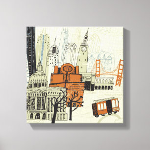 Doodle San Francisco Scene Canvas Afdruk
