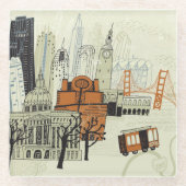 Doodle San Francisco Scene Glazen Onderzetter (Voorkant)