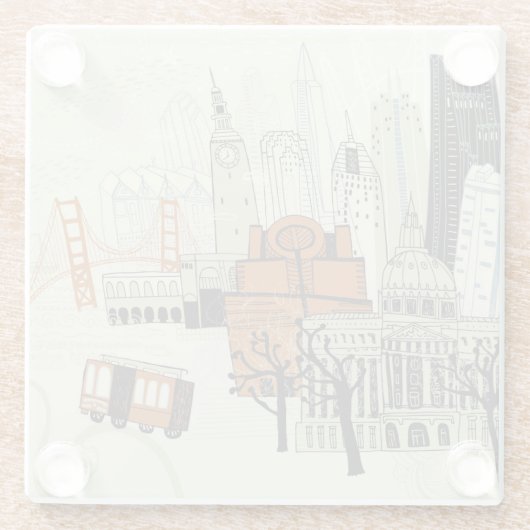 Doodle San Francisco Scene Glazen Onderzetter (Achterkant)