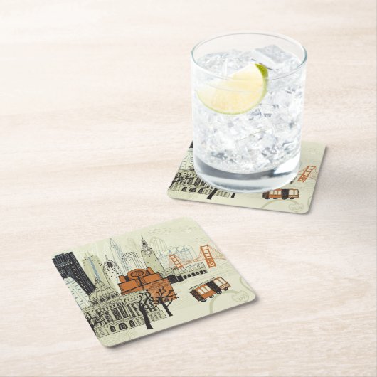 Doodle San Francisco Scene Kartonnen Onderzetters (Insitu)