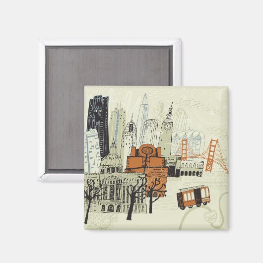 Doodle San Francisco Scene Magneet (Voorkant / Achterkant)