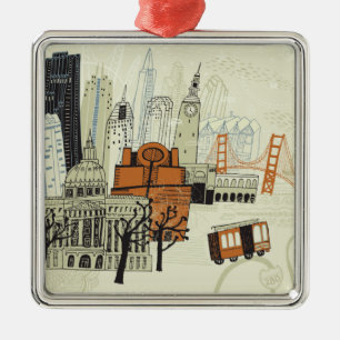Doodle San Francisco Scene Metalen Ornament