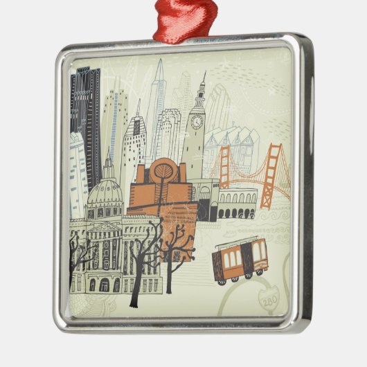 Doodle San Francisco Scene Metalen Ornament (Links)