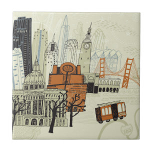 Doodle San Francisco Scene Tegeltje