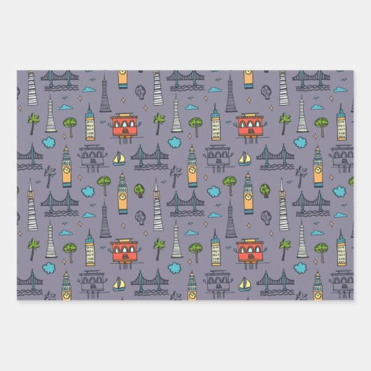 Doodle San Francisco Wrapping Paper Set van 3 (Voorkant 3)