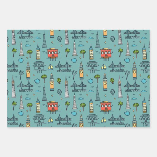 Doodle San Francisco Wrapping Paper Set van 3 (Voorkant)