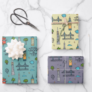 Doodle San Francisco Wrapping Paper Set van 3