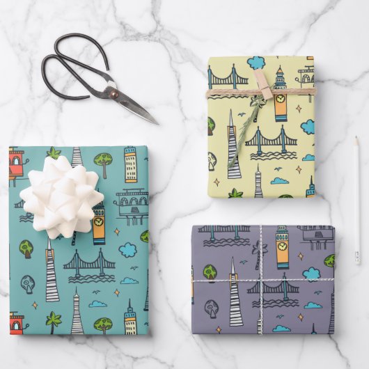 Doodle San Francisco Wrapping Paper Set van 3 (Voorkant)