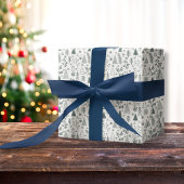 Doodle Scandinavische bomen Blauwe Kerst Cadeaupapier
