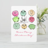 Doodle schaap angora breien haakwerk Kerstmis Feestdagenkaart (Staand voorkant)