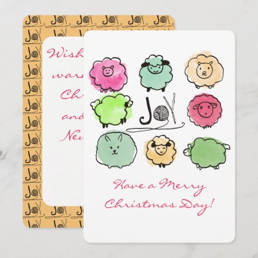 Doodle schaap angora breien haakwerk Kerstmis Feestdagenkaart (Voorkant / Achterkant)