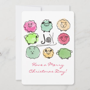 Doodle schaap angora breien haakwerk Kerstmis Feestdagenkaart