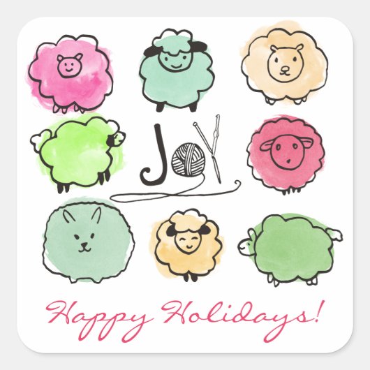 Doodle schaap angora breien haakwerk Kerstmis Vierkante Sticker (Voorkant)