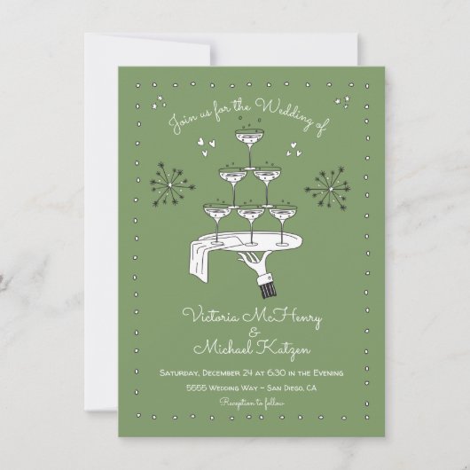 Doodle schets Funky Champagne bruiloft Kaart (Voorkant)