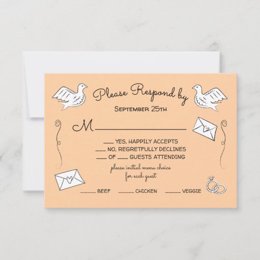 Doodle Schets Funky liefde vogels trouwringen RSVP Kaart (Voorkant)