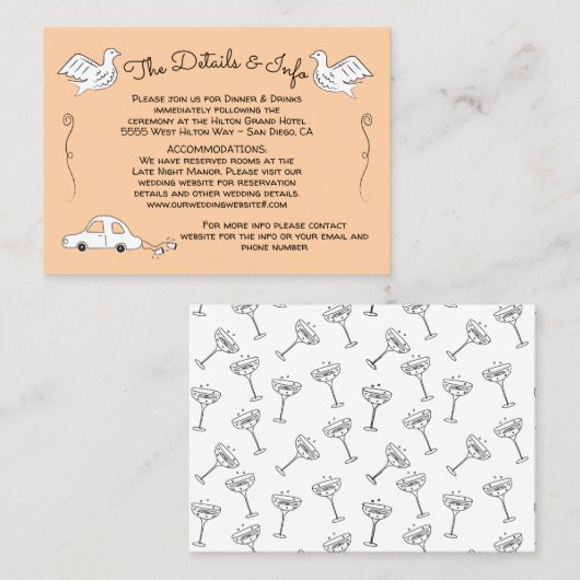 Doodle Schets Funky vogels Bruiloft Details Info Visitekaartje (Voorkant / Achterkant)