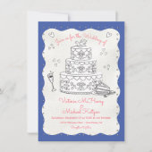 Doodle Schets Funky Wavy Edge Trouwtaart Kaart (Voorkant)