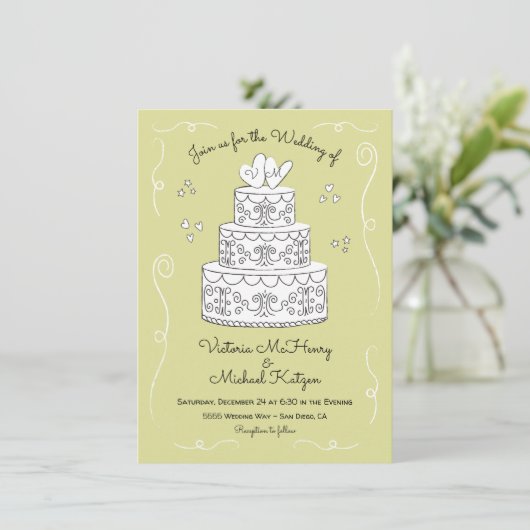 Doodle schets Funky Wedding Cake Kaart (Staand voorkant)