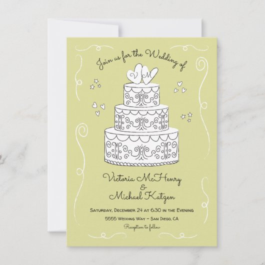 Doodle schets Funky Wedding Cake Kaart (Voorkant)