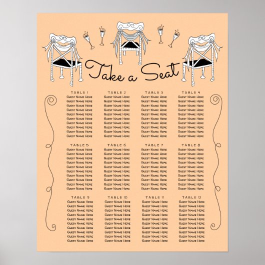 Doodle Schets Hand getrokken Stoelen Zitkaart Poster (Voorkant)