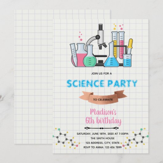 Doodle science verjaardagsuitnodiging kaart (Voorkant / Achterkant)