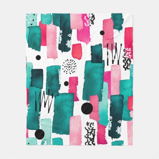 Doodle Seamless Pattern van Waterverf Roze en Gre Fleece Deken (Voorkant)