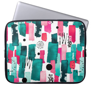 Doodle Seamless Pattern van Waterverf Roze en Gre Laptop Sleeve