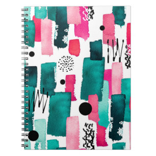 Doodle Seamless Pattern van Waterverf Roze en Gre Notitieboek