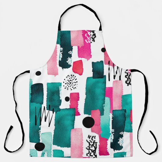 Doodle Seamless Pattern van Waterverf Roze en Gre Schort (Voorkant)