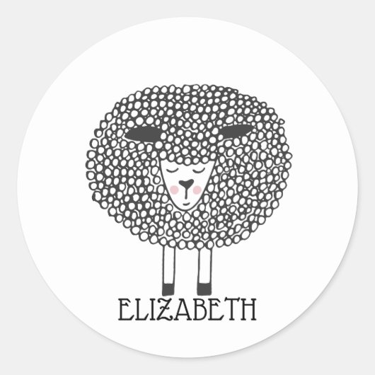 Doodle Sheep Persoonlijk Ronde Sticker (Voorkant)