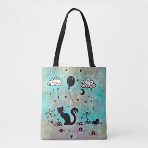 Doodle Silhouette Kat Fantasie Kunst Molly Harriso Tote Bag