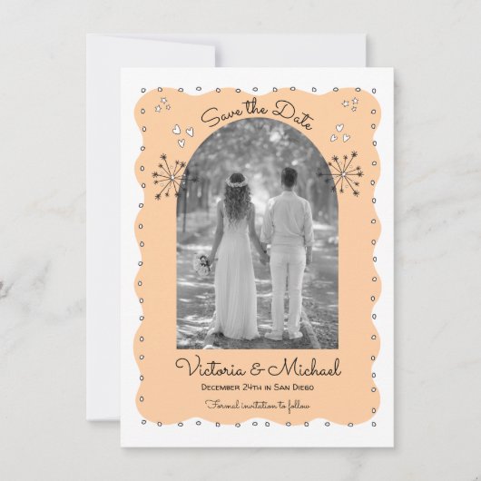 Doodle Sketch Funky Save the Date Arch Kaart (Voorkant)