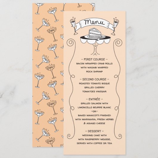 Doodle Sketch Funky Wedding Menu (Voorkant / Achterkant)