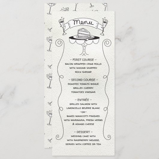 Doodle Sketch Funky Wedding Menu (Voorkant / Achterkant)