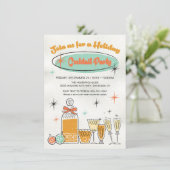 Doodle Sketch Retro Kerstmis Cocktail Party Kaart (Staand voorkant)