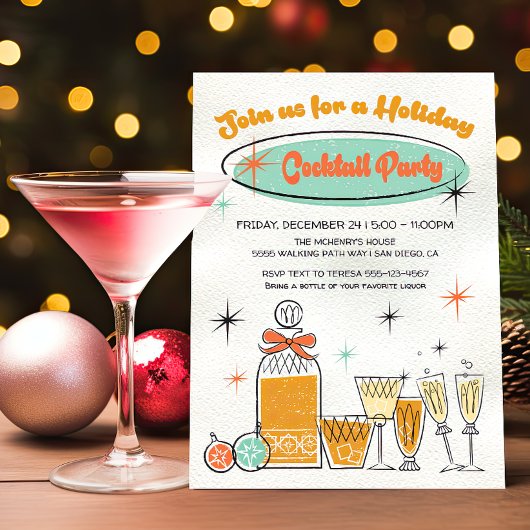 Doodle Sketch Retro Kerstmis Cocktail Party Kaart