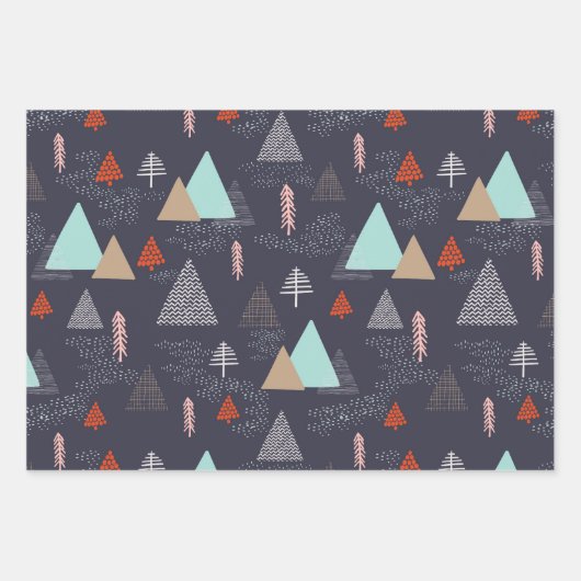 Doodle Sketch Skandi-kerstbomen set van 3 Inpakpapier Vel (Voorkant 3)