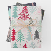 Doodle Sketch Skandi-kerstbomen set van 3 Inpakpapier Vel (In situ)