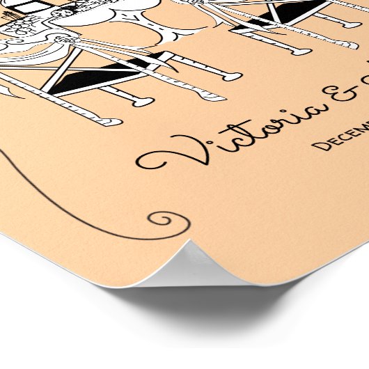 Doodle Sketch Tafelstoelen Funky Repetitie Diner Poster (Hoek)