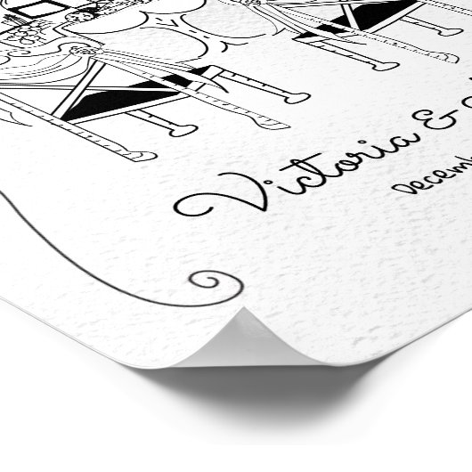 Doodle Sketch Tafelstoelen Funky Repetitie Diner Poster (Hoek)