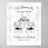 Doodle Sketch Tafelstoelen Funky Repetitie Diner Poster (Voorkant)