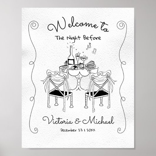 Doodle Sketch Tafelstoelen Funky Repetitie Diner Poster (Voorkant)